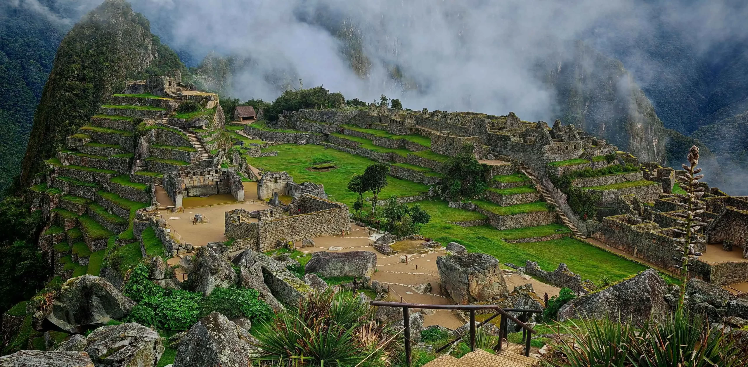 Panoramic view of Machu Picchu ancient Inca citadel in Peru