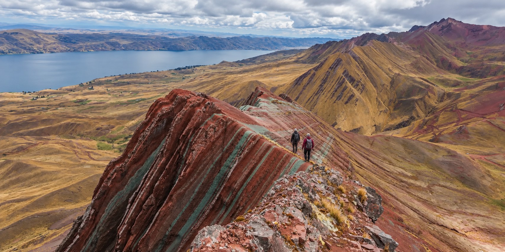 Pallay Punchu Hike overlooking the multicolored Andes and Lake Langui