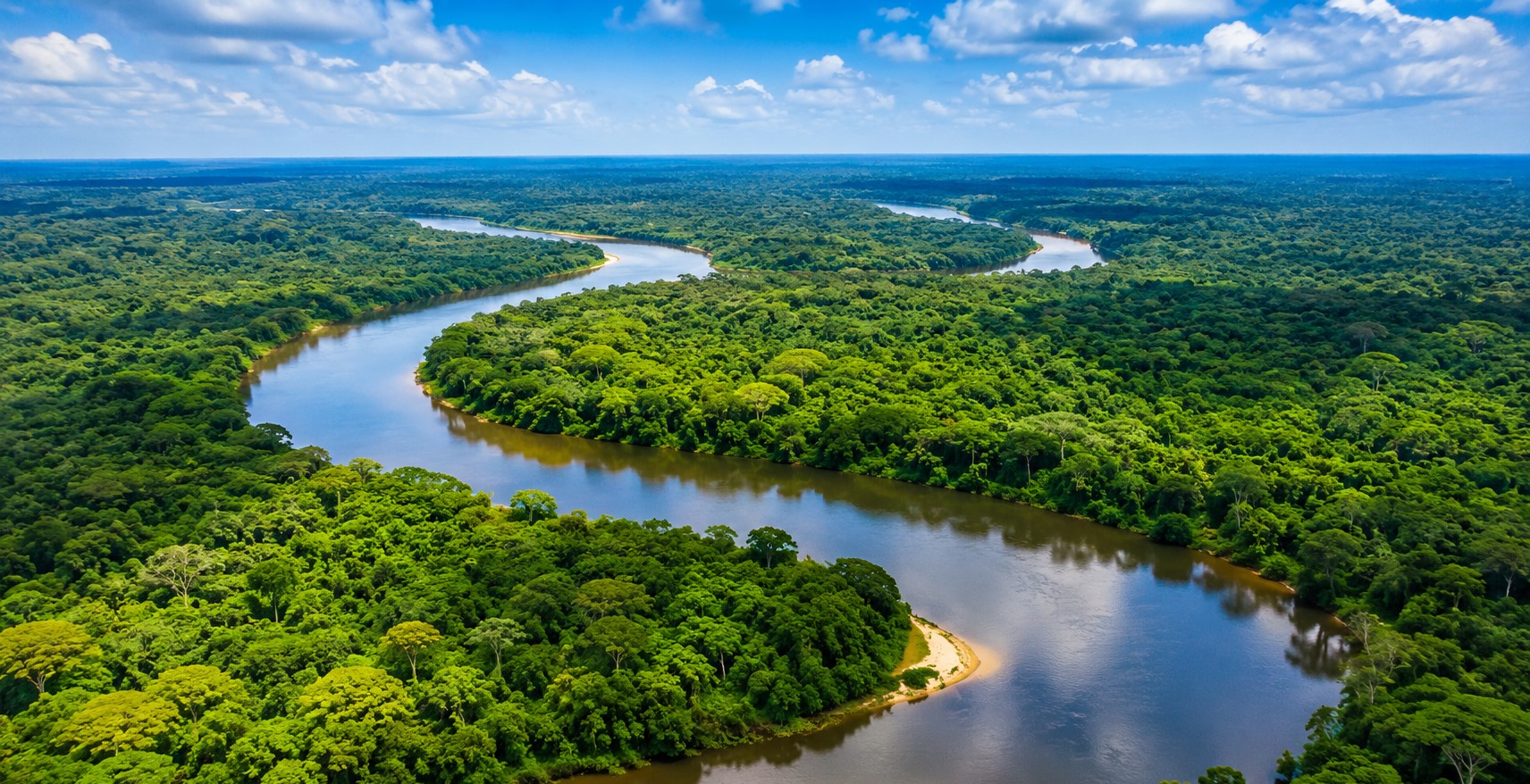 Amazon Rainforest in Peru with lush tropical forest and winding river